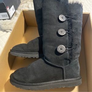 Ugg triple button tall black boots Sz 7